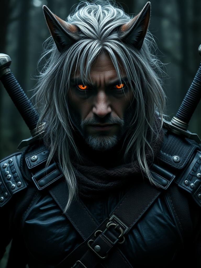 Stylized portrait inspired by Geralt of Rivia