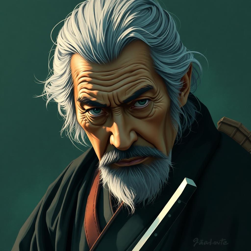 Stylized portrait inspired by Miyamoto Musashi